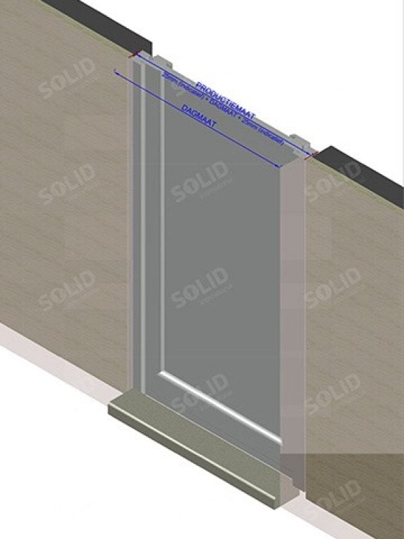 Deur wordt geplaatst achter de buitenmuur (achter de gevelsteen) = muur met slag