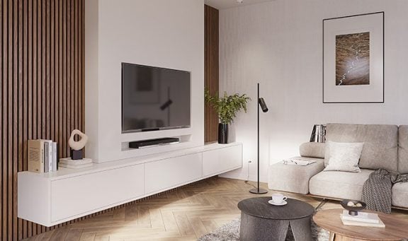 Houten wandpanelen living