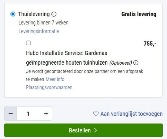 installatie service toevoegen aan winkelmandje