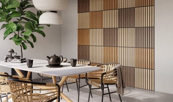Decowall akoestische wandtegels in verschillende houttinten