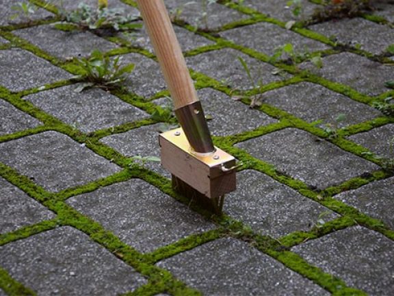 Onkruid verwijderen met houten onkruidborstel
