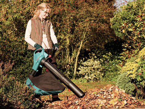 Balayer les feuilles avec un souffleur de feuilles