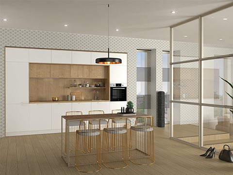Cuisine moderne blanche avec du bois