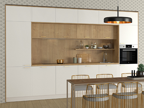 Cuisine moderne en bois et blanc