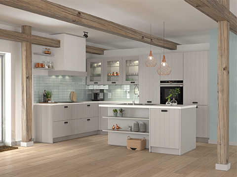 Cuisine rustique gris clair et blanche
