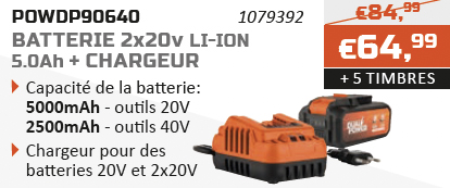 Dual Power action d'épargne batterie 2x20v li-ion