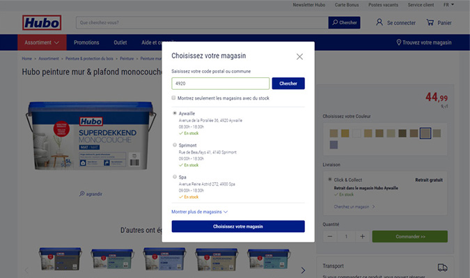 Recherche de produits en stock boutique en ligne