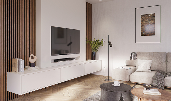 Houten wandpanelen living