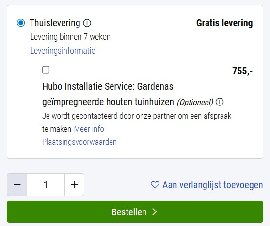 installatie service toevoegen aan winkelmandje
