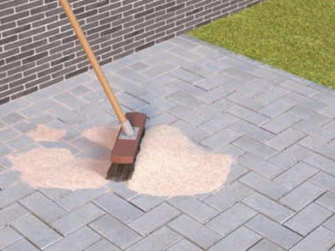 Betonstraatstenen inkeren met voegzand