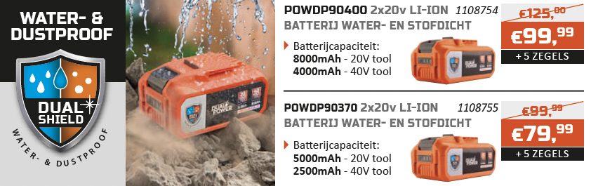 Dual Power spaaractie Batterij water en stofdicht